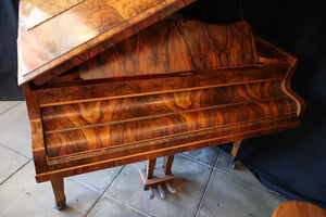 Very rare mid 19th Century burl walnut baby grand piano by Collard and Collard