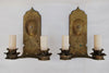 Pair of hands hammered turn of the century solid brass sconces