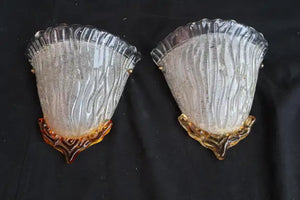 Elegant small pair of 1970's Murano sconces, attributed to Mazzega