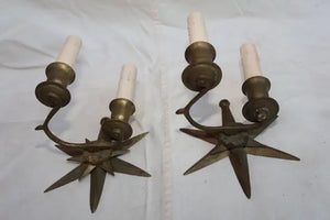 Rare pair of French 1940's star brass sconces