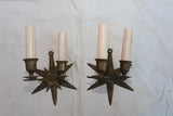 Rare pair of French 1940's star brass sconces