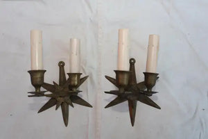 Rare pair of French 1940's star brass sconces