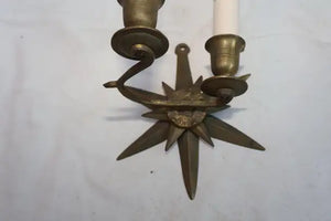 Rare pair of French 1940's star brass sconces