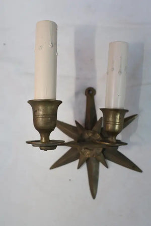 Rare pair of French 1940's star brass sconces