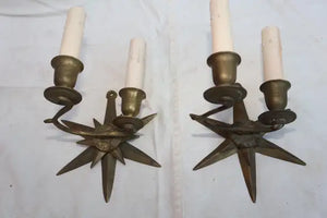 Rare pair of French 1940's star brass sconces