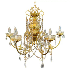 Elegant brass and crystal chandelier