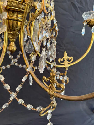 Elegant brass and crystal chandelier