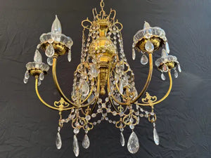 Elegant brass and crystal chandelier