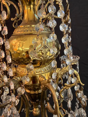 Elegant brass and crystal chandelier