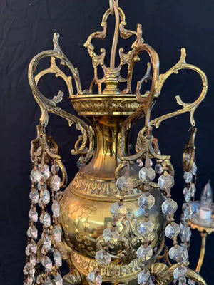 Elegant brass and crystal chandelier