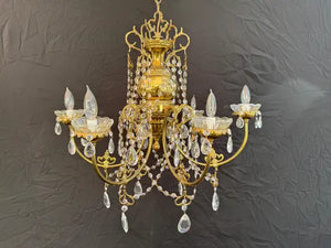 Elegant brass and crystal chandelier
