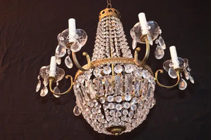 Elegant 1940's French style crystals/brass chandelier