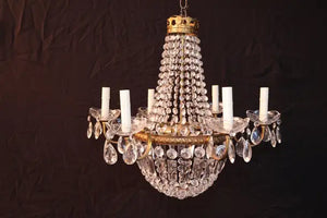 Elegant 1940's French style crystals/brass chandelier