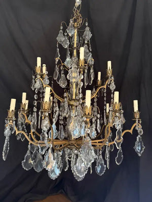 Beautiful large French bronze and Crystals chandelier