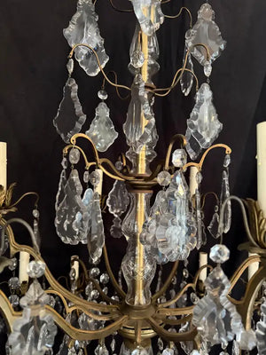 Beautiful large French bronze and Crystals chandelier