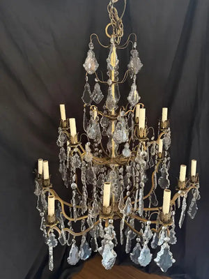 Beautiful large French bronze and Crystals chandelier