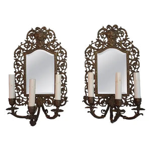 Beautiful Large pair of French late 19 th Century/mirror bronze sconces
