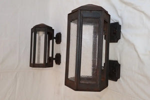 Rare large pair of 1920' cast iron outdoor sconces