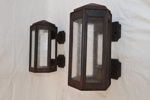 Rare large pair of 1920' cast iron outdoor sconces