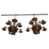 Elegant pair of 1920's Art Deco bronze chandelier
