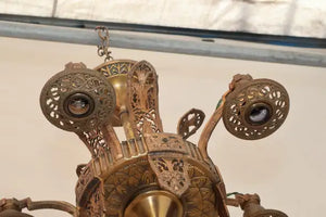 Elegant pair of 1920's Art Deco bronze chandelier