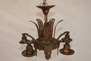 Elegant pair of 1920's Art Deco bronze chandelier