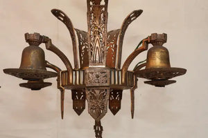 Elegant pair of 1920's Art Deco bronze chandelier