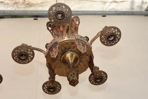 Elegant pair of 1920's Art Deco bronze chandelier