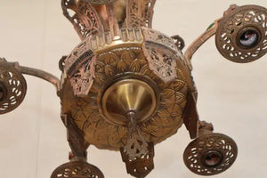 Elegant pair of 1920's Art Deco bronze chandelier