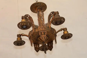 Elegant pair of 1920's Art Deco bronze chandelier