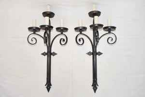 Rare large pair of 1920's French wrought iron sconces