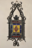 Beautiful French 1920's iron lantern with stain glass