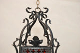 Beautiful French 1920's iron lantern with stain glass