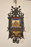 Beautiful French 1920's iron lantern with stain glass