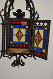 Beautiful French 1920's iron lantern with stain glass