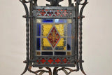 Beautiful French 1920's iron lantern with stain glass