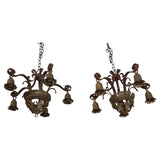 Pair of 1920's wrought iron/brass chandeliers