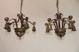 Pair of 1920's wrought iron/brass chandeliers