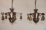 Pair of 1920's wrought iron/brass chandeliers