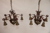 Pair of 1920's wrought iron/brass chandeliers