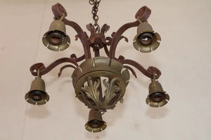 Pair of 1920's wrought iron/brass chandeliers