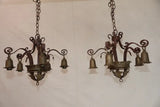 Pair of 1920's wrought iron/brass chandeliers