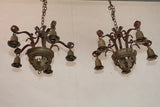 Pair of 1920's wrought iron/brass chandeliers