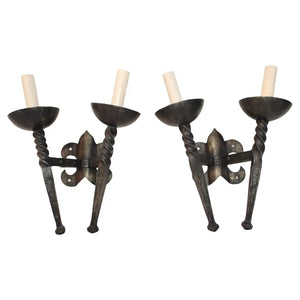 large pair of French wrought iron sconces