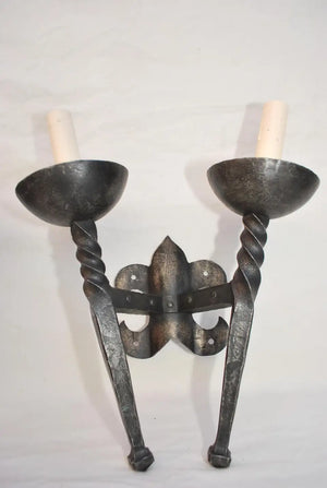 large pair of French wrought iron sconces