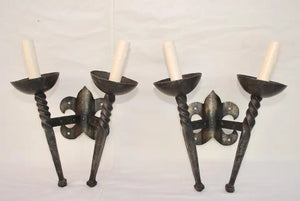 large pair of French wrought iron sconces