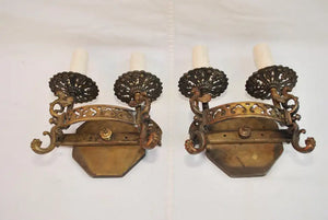 Pair of 1920's brass sconces with dragons