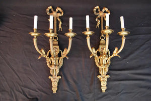 Beautiful large pair French solid bronze sconces