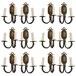 Rare Set of 12 French 1940s Brass Sconces