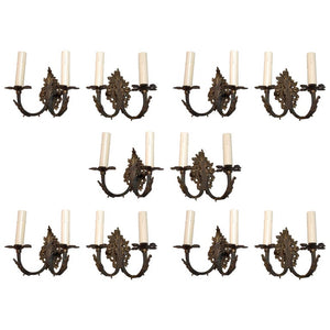 Rare Set of Ten French 1940 Brass Sconces